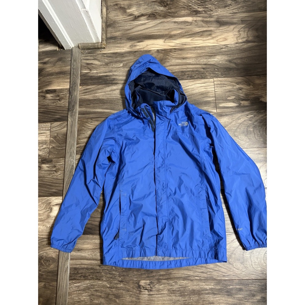 The North Face Jacket Boys L 14/16 Blue HyVent Hooded Waterproof Rain Coat 698